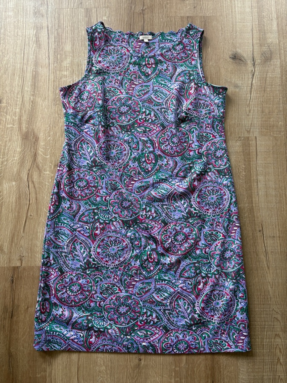 Talbots Paisley Midi Shift Dress in Purple Pink & Green